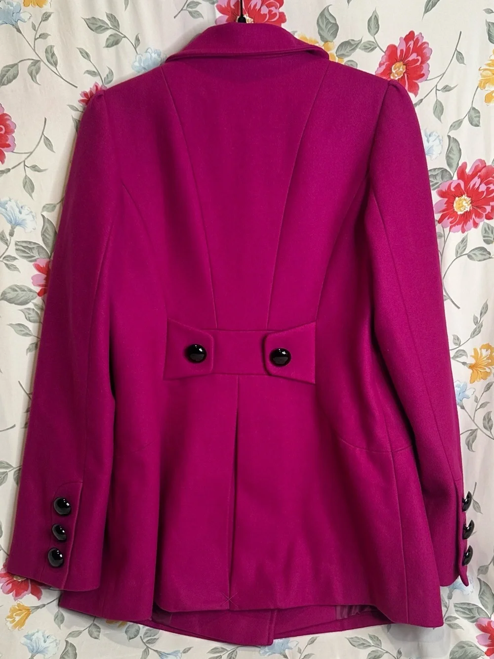 M. JULIAN WOMENS DOUBLE-BREASTED FUSCHIA WOOL COAT SIZE M - Picture 5 of 8